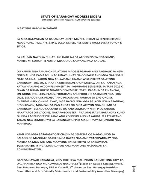 STATE OF THE BARANGAY ADDRESS 2024 .
